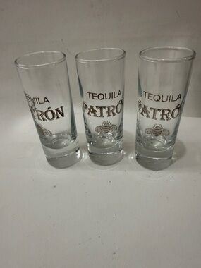 Patron Tequila 3 Ounce Shot Glass Silver Set Of 3 Bar Accessories Entertaining